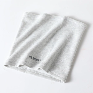 Detail of light gray high-density knitted warm neck gaiter with professional logo print