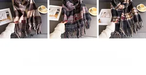 Dettaglio della sciarpa spessa effetto cashmere a quadri con frange e etichetta