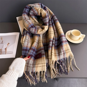 Sciarpa Scialle Grande Da Donna A Quadri Poliestere Effetto Cashmere Lunga Calda Spessa Inverno Con Frange