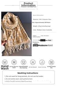 Spécifications détaillées d'une écharpe en polyester à carreaux beige avec franges