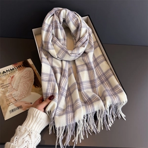 Écharpe À Carreaux D'Hiver Pour Femmes Faux Cachemire Châle Chaud Avec Glands Motif À Carreaux Classique Accessoire Mode
