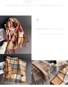 Detailed view of soft plaid tassels and high-quality cashmere-like fabric texture