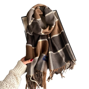 Classic plaid tassel scarf in brown and beige colors with an elegant gift box packaging