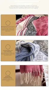 Detailed view of the multicolor floral cashmere-feel scarf with elegant fringe edges