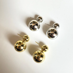 Boucles D'oreilles Minimalistes En Cuivre À Double Boule Pour Femmes Géométrique Poli Miroir Bijoux Mode