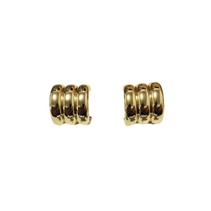 Minimalist gold geometric C-shaped hoop earrings with a textured triple ribbed metal finish
