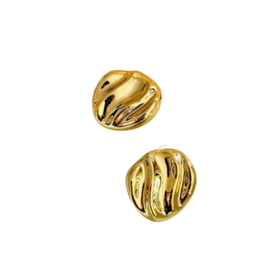 Irregular 18K gold plated earrings with textured fluid wave pattern for women
