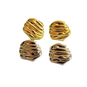 Minimalist irregular textured metal earrings in gold and silver chunky vintage style