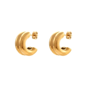 Polished S925 double layer C-shaped gold hoop earrings for women in a minimalist style