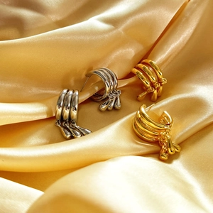 Multi Layer Geometric Hoop Earrings With Teardrop Charms Alloy Polished Metal Jewelry Women Fashion