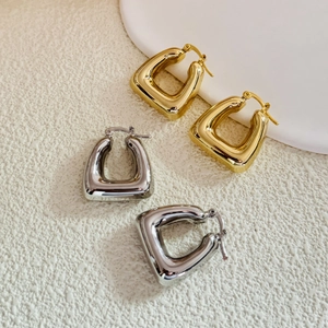 Chunky Hoop Earrings For Women Copper 18K Gold Plated Geometric U-Shaped Hollow Polished Minimalist Fashion Jewelry