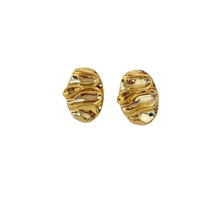 Minimalist 18K gold plated copper earrings with irregular wavy textured oval design