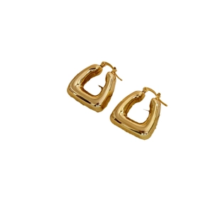 Polished 18K gold plated hollow geometric square hoop earrings for women in minimalist style
