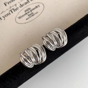 Boucles D'Oreilles À Tige Géométriques En Cuivre Tressé Avec Tige En Argent Sterling 925 Design Irrégulier Pour Femmes