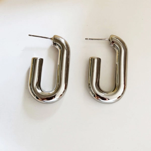 Polished silver geometric U-shaped hoop earrings with minimalist modern design