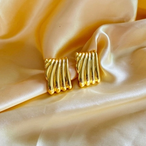 18K gold plated copper earrings with geometric rectangular stripes and vertical textures