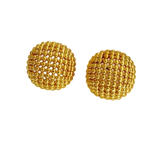 Chic hollow woven gold sphere earrings featuring geometric S925 metal craftsmanship