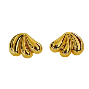 18K gold plated chunky triple layer water drop earrings with vintage geometric design