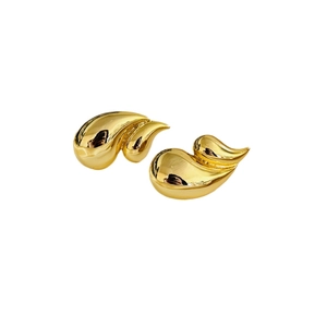 Polished 18K gold plated copper earrings with double layered irregular waterdrop design
