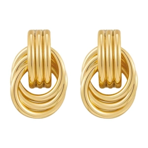 Modern 18K gold plated multi-layer geometric hoop earrings with polished metal finish