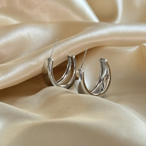 Minimalist Chunky C Shaped Hoop Earrings Highly Polished Geometric Copper Metal Fashion Jewelry For Women