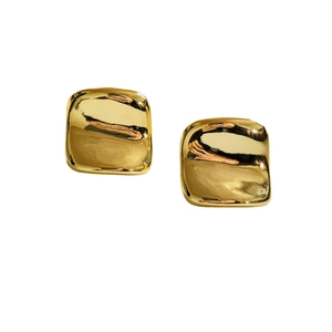 Minimalist 24K gold plated square stud earrings with convex mirror finish and geometric design
