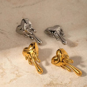 Irregular Molten Heart Earrings Fluid Metal Drip Geometric Copper 18K Gold Plated Minimalist Modern Jewelry For Women