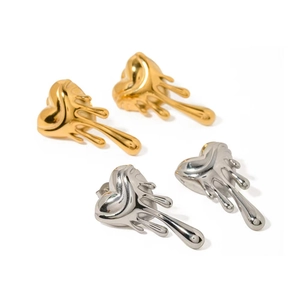 Modern 18K gold plated irregular heart stud earrings in polished gold and silver finish