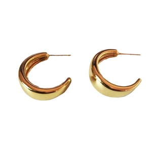 Minimalist golden C-shaped geometric metal hoop earrings with a polished glossy finish