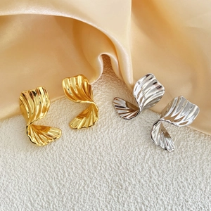 Chunky 18K gold plated and silver geometric twisted earrings with shell texture