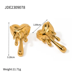Geometric irregular molten heart earrings in 18k gold plated copper with dimensions