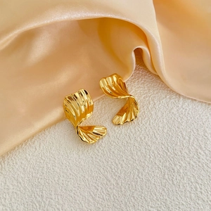 18K gold plated copper earrings featuring irregular geometric twisted ripple design