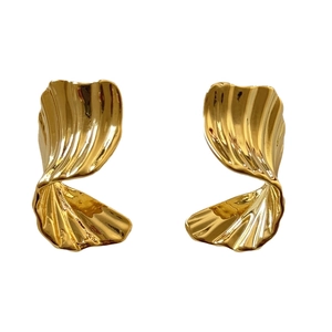 18K gold plated copper twisted hoop earrings with irregular textured geometric design