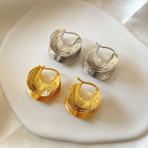 Boucles D'oreilles En Cuivre Larges Géométriques Irrégulières Texturées Demi-Lune Accessoires De Mode Pour Femmes