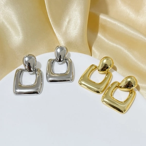 18K gold and silver plated geometric square drop earrings with polished mirror finish