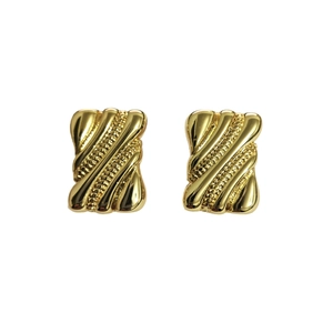 Boucles d'oreilles carrées en cuivre plaqué or 18 carats avec rayures diagonales