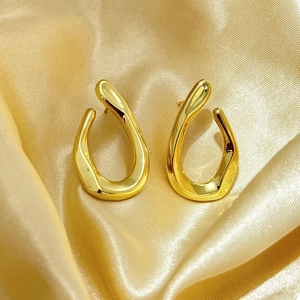 Orecchini Geometrici Irregolari Rame Placcato Oro 18K Cavo Goccia Forma U Minimalista Moderno Gioielli Per Donne