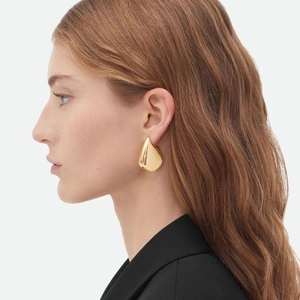 Polished 18K gold plated large teardrop earrings with a minimalist geometric metal finish
