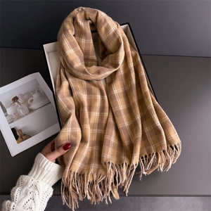 Écharpe À Carreaux Hiver Chaud Imitation Cachemire Châle Long Avec Franges Classique Polyvalent Mode Pour Femmes Et Hommes