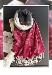 Close-up of imitation cashmere scarf with paisley patterns in a gift box