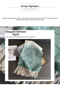 Detail of soft paisley pattern scarf with cream tassels and green gradient tones