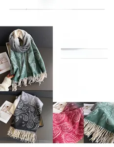 Detail of soft paisley patterns and fringe edges on warm 2025 winter scarves