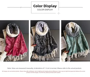 Detailed paisley jacquard patterns on knitted scarves with elegant long white tassels