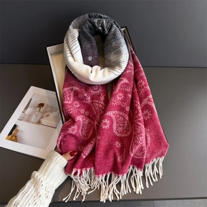 Paisley Scarf Shawl Gradient Color Tassel Trim Soft Imitation Cashmere Winter Warm Elegant Fashion Wrap For Women