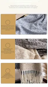 Close-up of fringe tassels and high-quality polyester fabric texture of a warm scarf