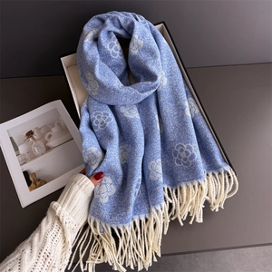 Camellia Jacquard Scarf Shawl Imitation Cashmere Elegant Winter Warm Tassels French Style Soft Wrap For Women