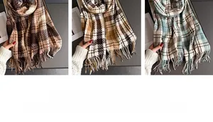 Detailed comparison of three classic plaid scarf colors with soft decorative tassels