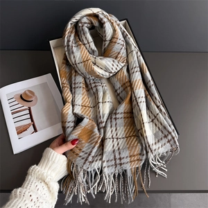 Winter Plaid Scarf Imitation Cashmere Warm Long Shawl With Tassels Versatile Soft Neck Wrap Elegant Fashion Accessories