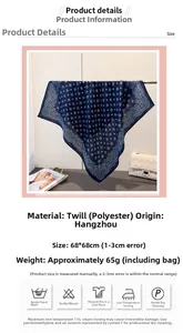 Detail of blue paisley pattern square scarf made of premium cotton-linen feel polyester