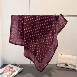 Deep burgundy paisley pattern cotton linen square scarf with delicate silk finish